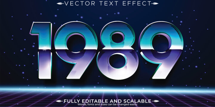 Vintage 80s text effect, editable retro future and cyber space text style