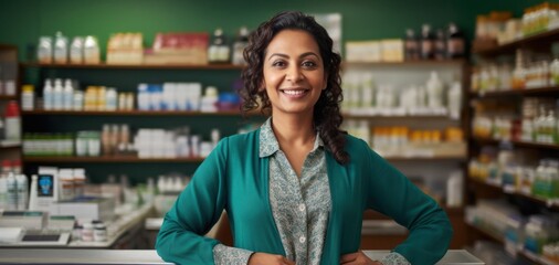 East Indian Woman Pharmacist Occupation Employment Handsome Environment Generative AI