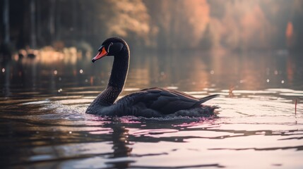 Black swan on the lake - obrazy, fototapety, plakaty