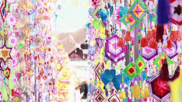 Tung or amazingly colorful flag, Northeastern Thailand flags that are used to decorate temples or important events. A symbol of superstitious beliefs of Isan people in Thailand, religion and belief