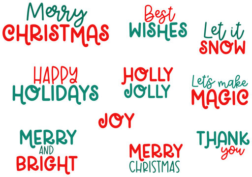 Christmas Lettering Stickers. Printable Transparent vector illustration