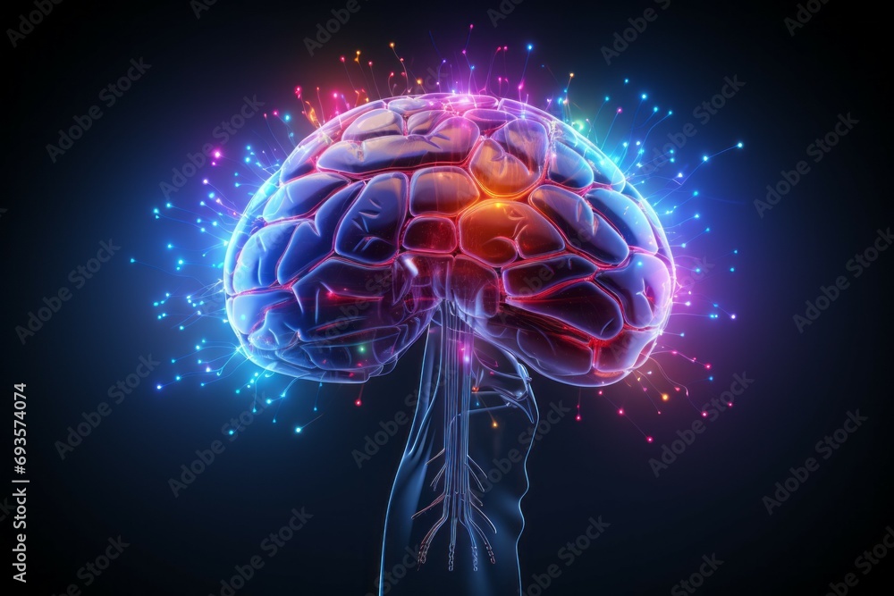 Poster hologram of the brain. background with selective focus and copy space