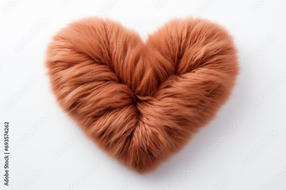 Poster long fur in the shape of a heart. background with selective focus and copy space