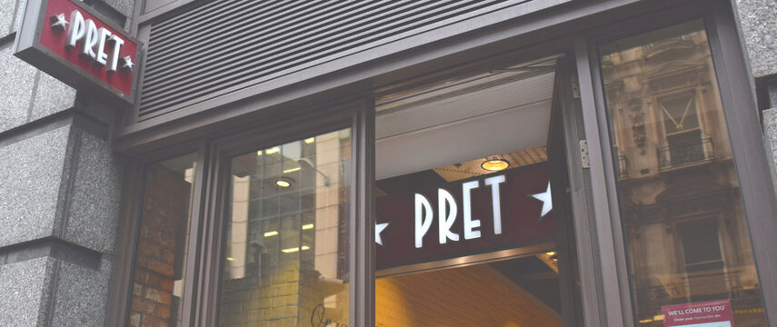 London, United Kingdom - October 12, 2023; Image of Pret restaurant in the City of London area. 