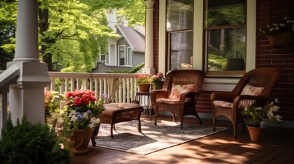 Fototapeta na wymiar A charming front porch with cozy seating
