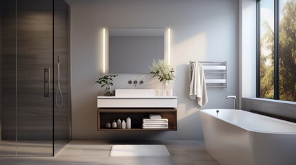 modern bathroom inspired by Nordic design. AI generated