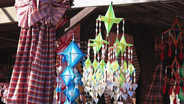 Tung or amazingly colorful flag, Northeastern Thailand flags that are used to decorate temples or important events. A symbol of superstitious beliefs of Isan people in Thailand, religion and belief