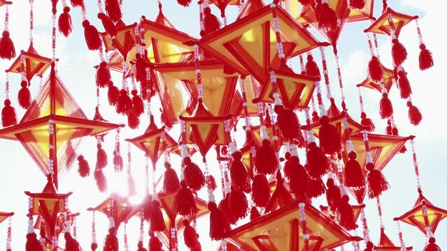 Tung or amazingly colorful flag, Northeastern Thailand flags that are used to decorate temples or important events. A symbol of superstitious beliefs of Isan people in Thailand, religion and belief