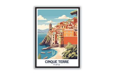 Cinque Terre, Italy.. Vintage Travel Posters. Vector illustration, art. Famous Tourist Destinations Posters Art Prints Wall Art and Print Set Abstract Travel for Hikers Campers Living Room Decor
