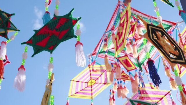 Tung or amazingly colorful flag, Northeastern Thailand flags that are used to decorate temples or important events. A symbol of superstitious beliefs of Isan people in Thailand, religion and belief