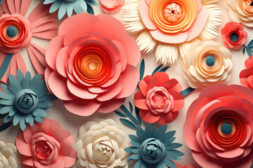paper cut background with colorful roses