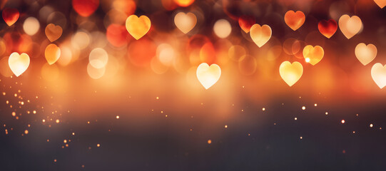 Fototapeta na wymiar Golden and Red Hearts and Bokeh Lights Background