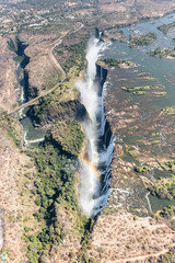 Aerial shot of the Victoria Falls on the Zimbawe Zambia Border.