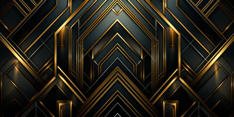Elegant Geometric Pattern with Luxurious Gold Lines on a Black Art Deco Background for Sophisticated Design Use