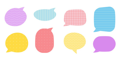 Colorful speech bubbles with pattern. Modern stickers for collage, notes