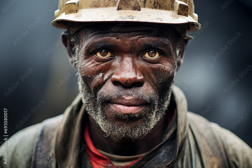 Poster generative ai portrait of a professional worker mining on a mine background