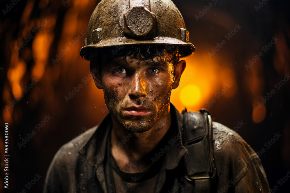 Poster generative ai picture of a hard mining work deep in the earth extracting vital energy resources