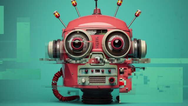 Sequence of vintage strange metal robots 