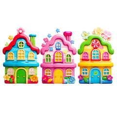 toy houses. pastel colors. Digital art style. Children's illustration. PNG