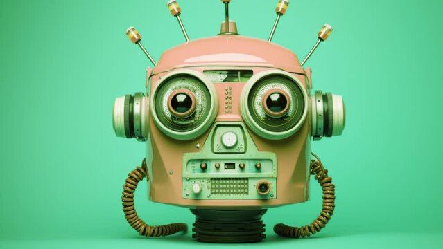 Sequence of vintage strange metal robots 