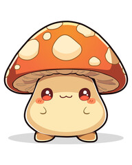 Beautiful hand drawn cute mushroom. Vector mushroom with cute eyes and kawaii cuteness.