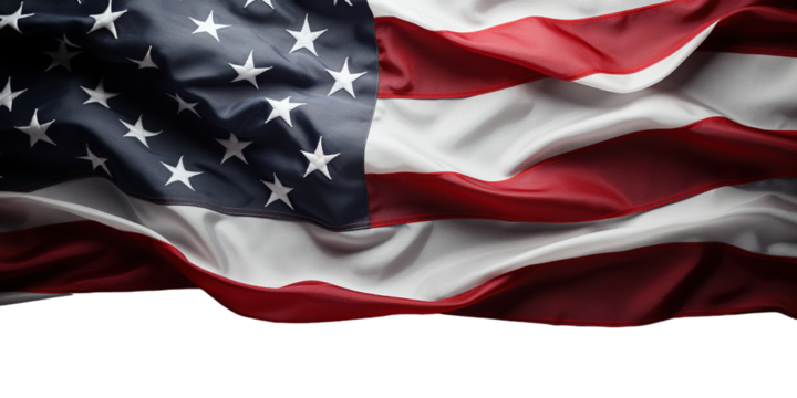 United States flag waving isolated on white background, for text and copy space