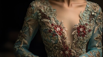 Close-up of an elegant embroidered dress - obrazy, fototapety, plakaty