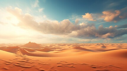 Fototapeta na wymiar Desert sand dunes and empty space can be seen in the morning landscape.