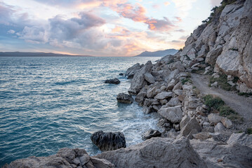 Rocky seashore on the Adriatic coast. Croatia. - obrazy, fototapety, plakaty