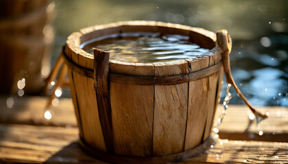 Vintage Wooden Bucket - Retro Antique Barrel for Decorative Water Container