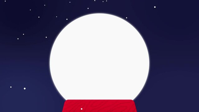 Empty snowball decoration on dark night background with snowfall, glass ball winter seasonal Christmas decoration 4k footage animation 