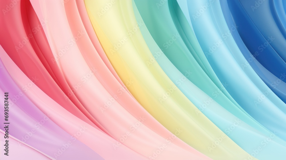 Poster background with soft three-dimensional colored waves, rainbow effect, a soothing backdrop conveying 