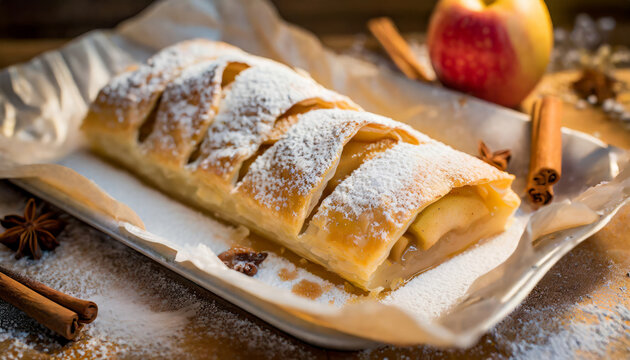Homemade Apple Strudel: Rustic Autumn Dessert with a Sweet Fruit Filling