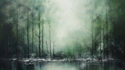 Landscape with forest, several trees, minimalist painting style, digital illustration. Generative AI