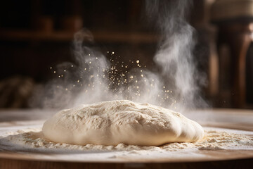 Closeup showing dough and fermentation process in a rustic setting. Concept bakery products - obrazy, fototapety, plakaty