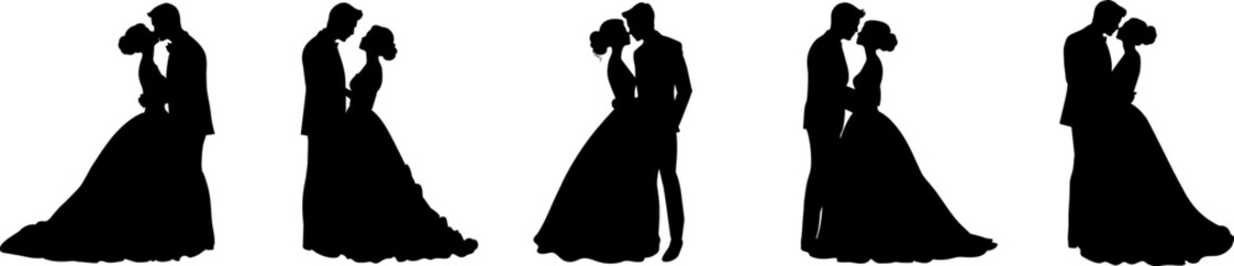 Vector silhouette couple man and woman in love black on white background.