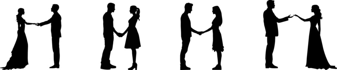 Vector silhouette couple man and woman in love black on white background