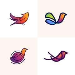 collection of simple minimalist bird logos with gradient colors and vector designs