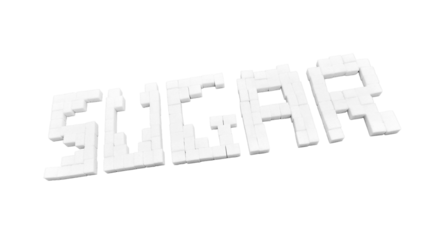 The word sugar from white refined pieces, isolated on a white background