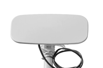 Outdoor internet access point on the wall of an office building, isolated on a white background - obrazy, fototapety, plakaty