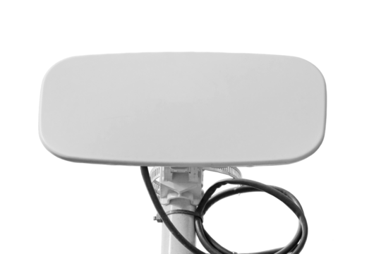 Outdoor internet access point on the wall of an office building, isolated on a white background