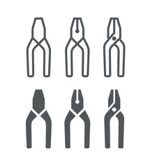 Set of icons pliers. Tools for repair and production. Symbol of service and repair of equipment. The icon is visible on a small scale.