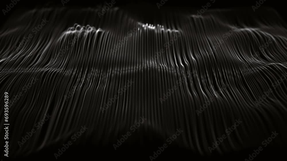Poster minimal design waving mesh lines background/ 4k motion graphics of an abstract fractal organic mesh 
