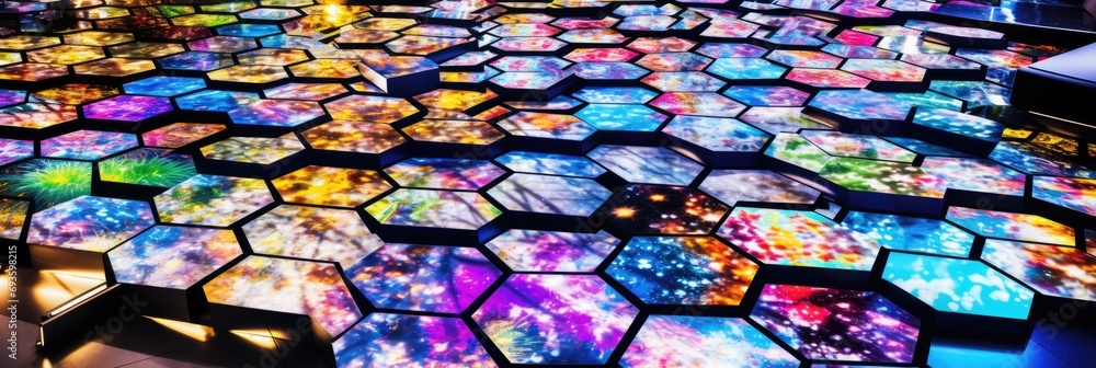 Poster Panoramic Abstract mosaic multicolored patterns, banner