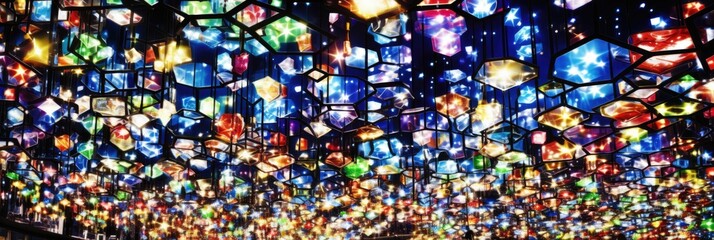 Panoramic Abstract mosaic multicolored kaleidoscope pattern, banner