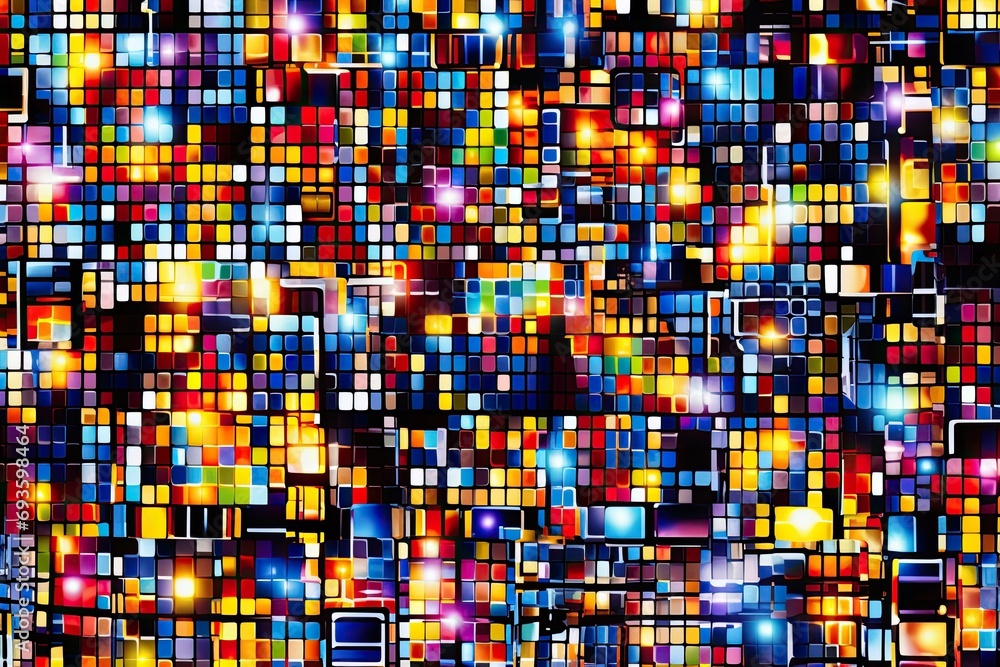 Poster panoramic abstract mosaic multicolored pixel art pattern, banner