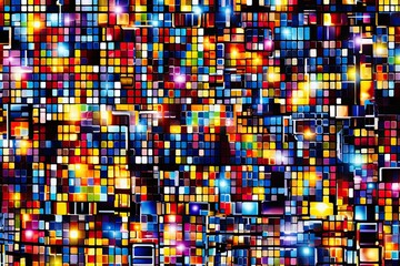 Panoramic Abstract mosaic multicolored pixel art pattern, banner