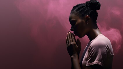 A black woman praying, faith concept. Generative AI - obrazy, fototapety, plakaty