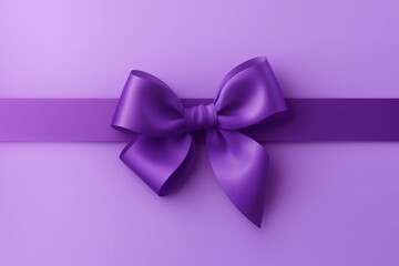 Illustration of a purple ribbon bow, purple background. Generative AI