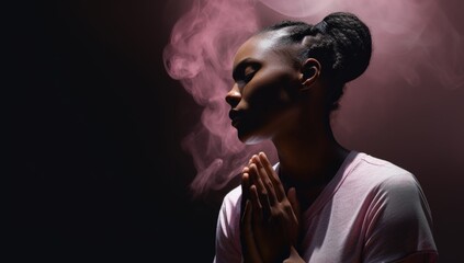 A black woman praying, faith concept. Generative AI - obrazy, fototapety, plakaty